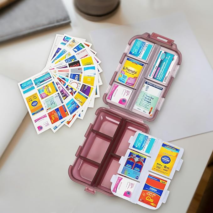 INVODA 7-Day Pill Organizer with Medicine Labels Travel Pill Case Compact, Portable Medication Organizer for Daily Use (3.7 x 2.4 x 1.18 Inches)