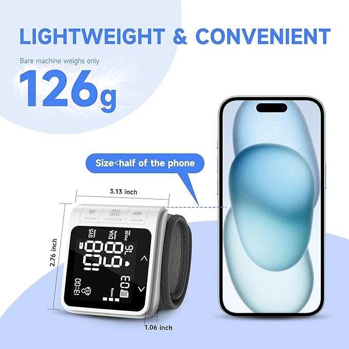 VivaGuard Wrist Blood Pressure Monitor, LCD Backlit Dispaly BP Machine Automatic Digital Portable Wrist Blood Pressure Cuff with Heartbeat Detector, 2 * 99 Memory, Carrying Case, 2 AAA Batteries