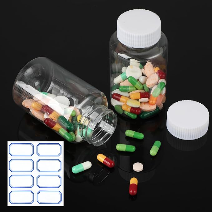 Sibba Clear Pill Bottle 6 Pcs Empty Medicine Organizers 80ML Plastic Dispenser Jar Powder Storage Transparent Reagent Containers Leak Proof Caps Receptacle Large Bottles Fit Home Counter Toiletries