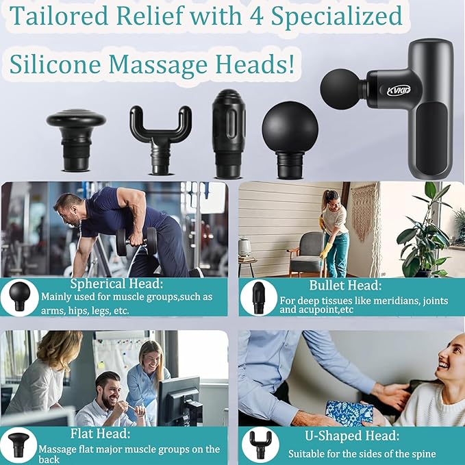 Mini Massager Gun, Massage Gun Deep Tissue with 4 Attachments, Portable Muscle Massager Gun for Back, Body Sore Muscles, Pain Relief, Rechargeable Small Massage Gun for Office, Home, Athletes