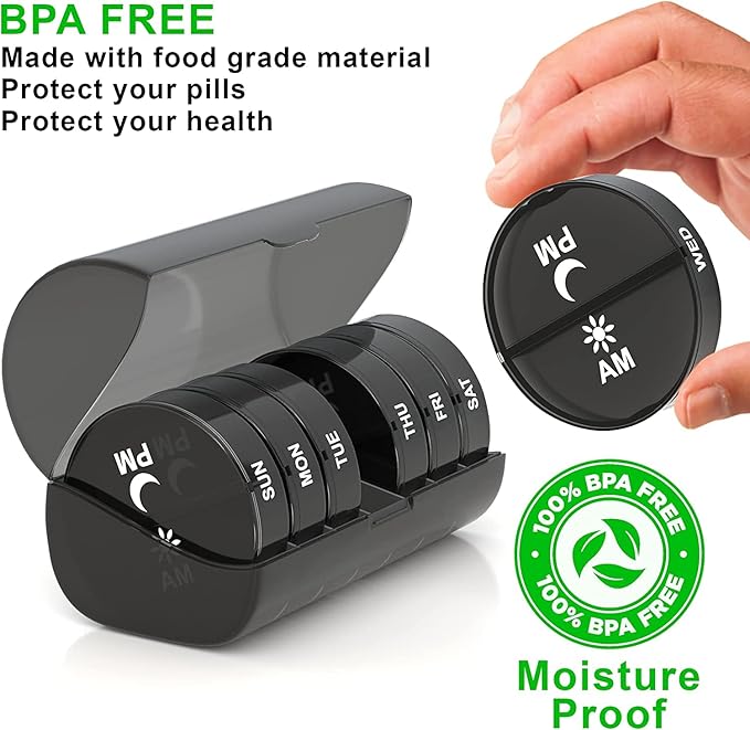 Portable Medicine Organizer Box Tablets Container Case Travel Pill Box For 07 days | Black | 01 Pcs