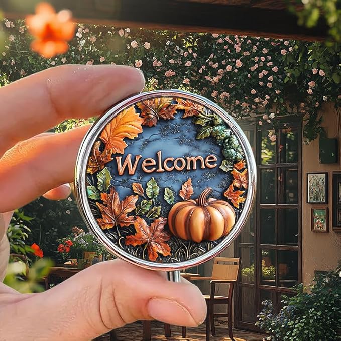 Portable Round 3 Compartment Metal Pill Box Fall Pumpkins Welcome for Kitchen Office Gathering Picnic