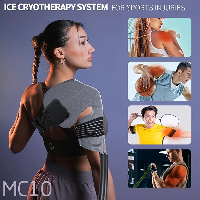 Cold Therapy Machine for Shoulder with Programmable Timer, Portable Ice Machine for Shoulder After Surgery, Lightweight Replacement Recovery System, Cryotherapy Pain Relief w/Compression Pad