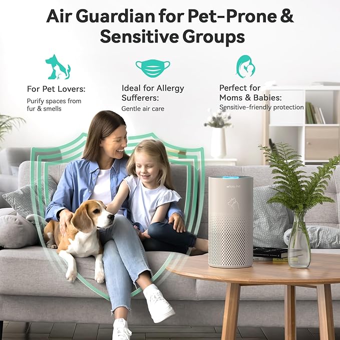 Afloia Air Purifiers for Home Pets with 5 Stage HEPA Filter, Washable Pre Filter Air Cleaner for Bedroom Large Room Up to 1076 Ft², Remove Pet Fur Hair Dander Smoke Odor Dust Mold Pollen Allergen
