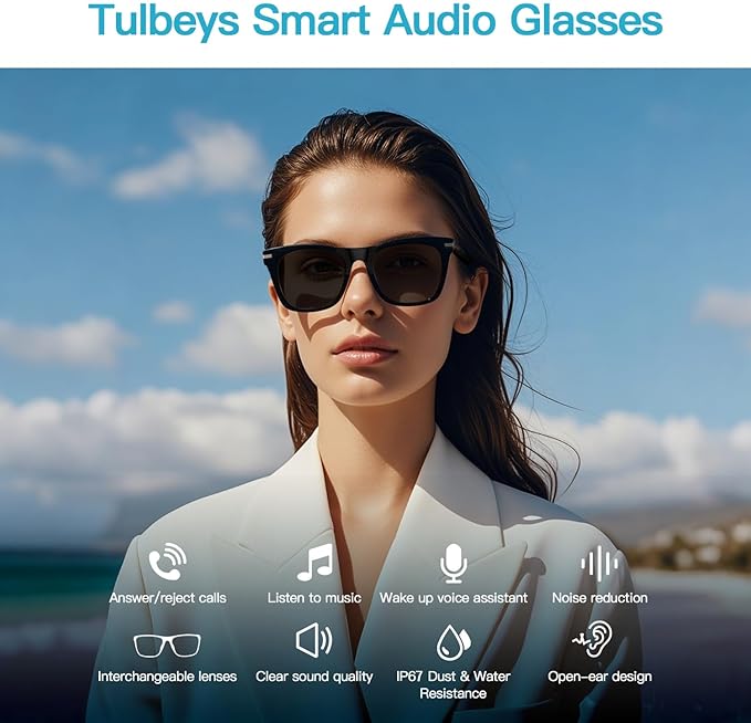 Smart Glasses for Men Women - Bluetooth Audio Sunglasses with Polarized Lenses - Wireless Headphones, Hands-Free Calling, UV Protection, Open Ear, IP67 Waterproof for Driving Fishing Walking