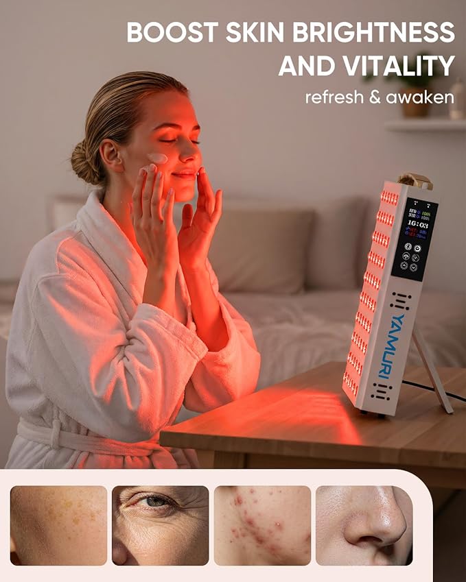 Red Light Therapy for Face, 660nm 850nm Near-Infrared Light Therapy Panel for Body, 110W with 60 Dual Chip LEDs, 135mW/cm² High Irradiance Device for Daily Wellness & Relaxation at Home - YA60
