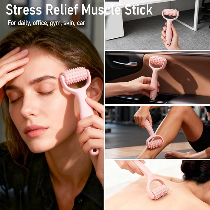 Ice Roller for Face, Reusable Facial Ice Roller for Eyes, Face, and Neck, 2 in 1 Massage Roller with Ice Face Mold and Silicone Textured Roller Head for Skin Care and Puffiness & Pain Relief, Pink
