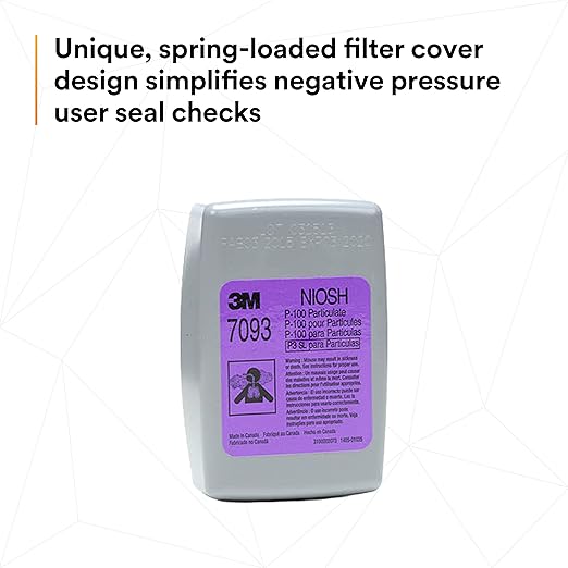 3M P100 Respirator Filter 7093B, 1 Pair, Helps Protect Against Oil and Non-Oil Based Particulates, Asbestos, Mold, Silica, Grinding, Sanding, Welding