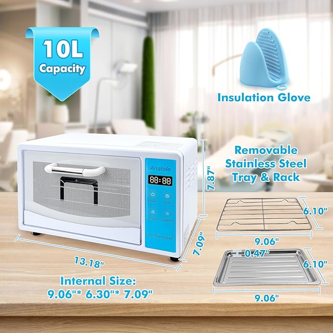 Anatole UV Light Nail Tool Cleaning Machine Dryer 10L Multifunctional Cleaner Box 160W Professional Manicure Tool Cleaning Cabinet with Stainless Steel Tray Rack for Beauty Salon Spa Barber Home 110V