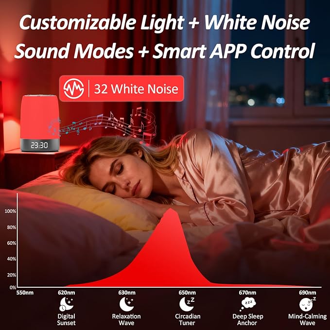 Red Light Therapy Sleep- 5 Level Red Night Light (620-690nm) for Melatonin Support, Smart APP with Sleep Sounds for Deep Relaxation, Bedroom Sleep Light for Adults Kids