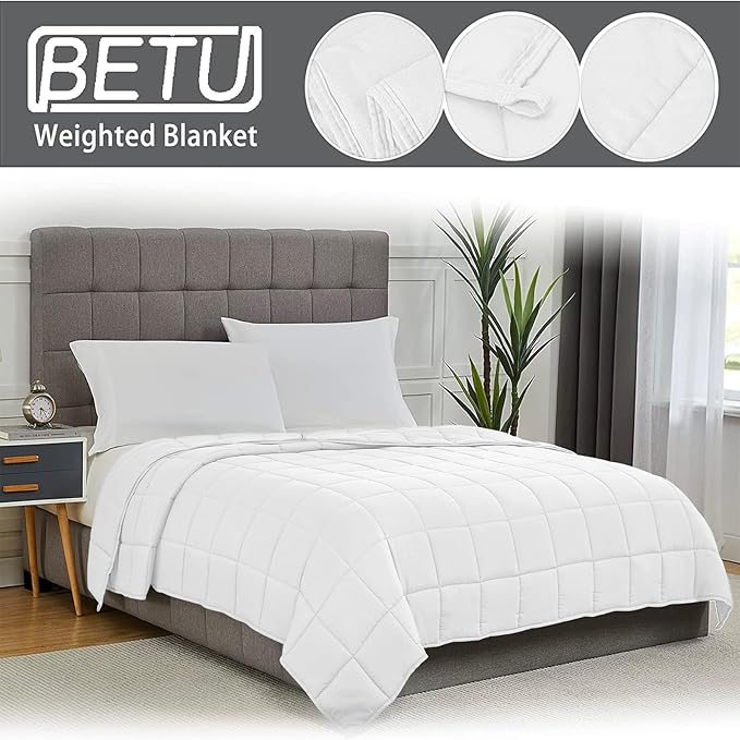 White Weighted Blanket for Adults 20lbs, 48"x72", Twin Full Size Cooling Heavy Throw Blanket for 130-220lbs, Microfiber Soft Thick Big Blankets Weighted Comforter Gift for Sleeping