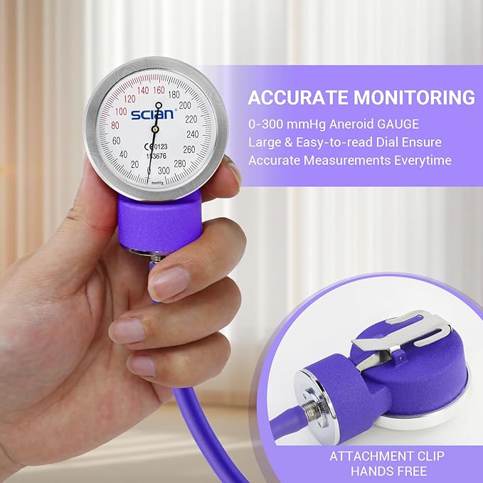 SCIAN Manual Blood Pressure Cuff - Aneroid Sphygmomanometer with European Cuff 8.7-16.5" and D-Ring, Come with Carrying Bag for Nurse Doctor Senior Adult, Purple