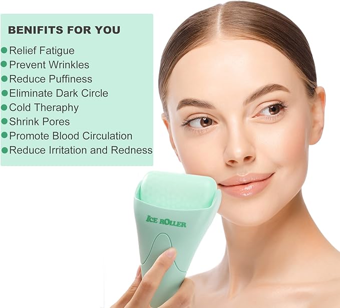 Wonderwin Ice Roller for Face and Body Massage, Facial Roller Skin Care Tool for Reduce Wrinkles and Puffiness, Migraine Pain Relief and Skin Tighten, Cold Therapy for Cooling and Calming(Green)