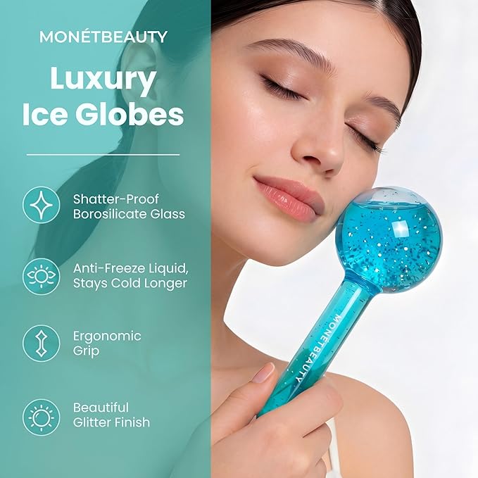 Ice Globes for Face, Freezer Safe and Highly Effective Facial Globes for Daily Beauty Routines, Face Roller to Tighten Skin, Reduce Puffiness, Enhance Circulation and Complexion (Blue)