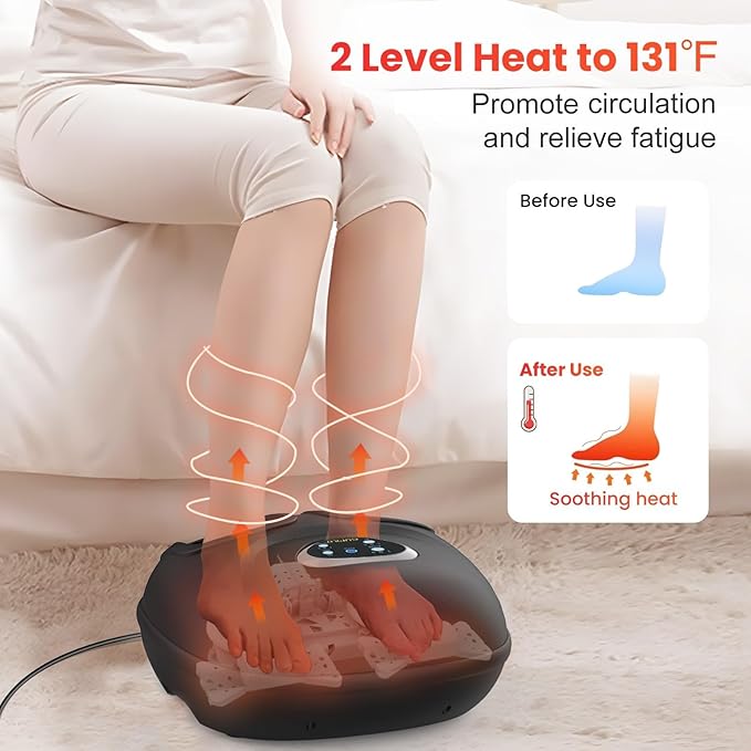 FSA Eligible Foot Massager for Neuropathy, HSA Store Feet Massager with Heat, Vibration & Compression, Deep Kneading for Tired Feet, Birthday Gifts for Women Men（Black）