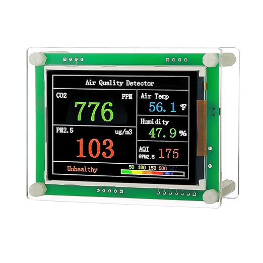 Indoor 5-in-1 Air Quality Monitor,CO2 Carbon Dioxide Detector,CO2 Monitor, pm2.5 pm10 pm1.0 Detector, Meter,Temperature and Humidity,for Grow Tents,Homes,Cars,Farm etc