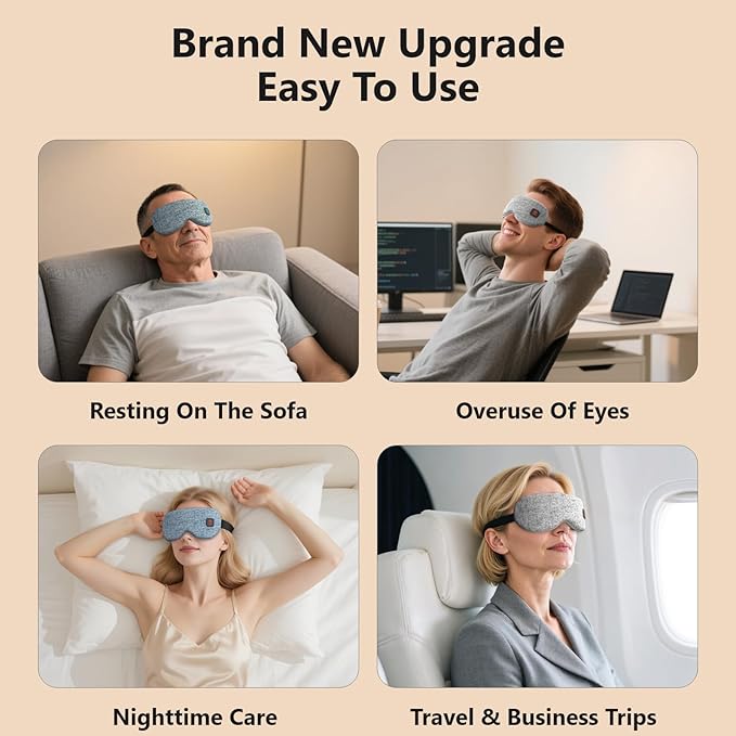 Cordless Heated Eye Masks for Dry Eyes|Eyes Fatigue|Warm Eye Compress and Improved Sleep,Buit-in 1000mAh Battery, 3-Speed Temperature,Detachable Cleaning,Replaceable Shell,Gift(Blue)