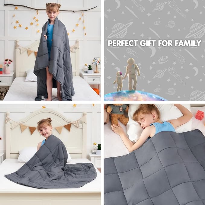 Weighted Blanket Kids 7lbs, 40"x60", Twin Size Cooling Heavy Throw Blanket for 60-90lbs, Microfiber Soft Thick Big Blankets Weighted Comforter Breathable Gift for Sleeping, Grey
