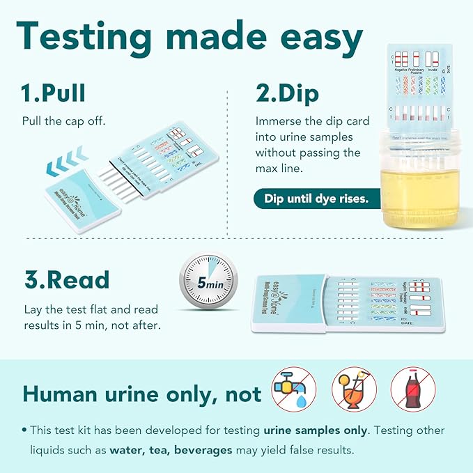 Easy@Home Multidrug Screen Test - At Home Urine Drug Testing Kits For All Drugs Detects Marijuana(THC), Cocaine(COC), Morphine(MOR/OPI 2000), Oxazepam(BZO), Amphetamine(AMP), MET, MDMA#EDOAP-174-5Pack