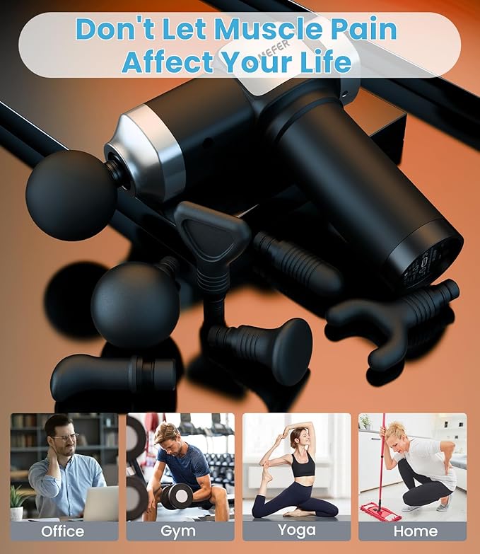 Massage Gun, Deep Tissue Massage Gun for Pain Relief, Handheld Electric Muscle Massager with 30 Speed Level 6 Massage Heads, Carrying Case, Ultra-Quiet Design