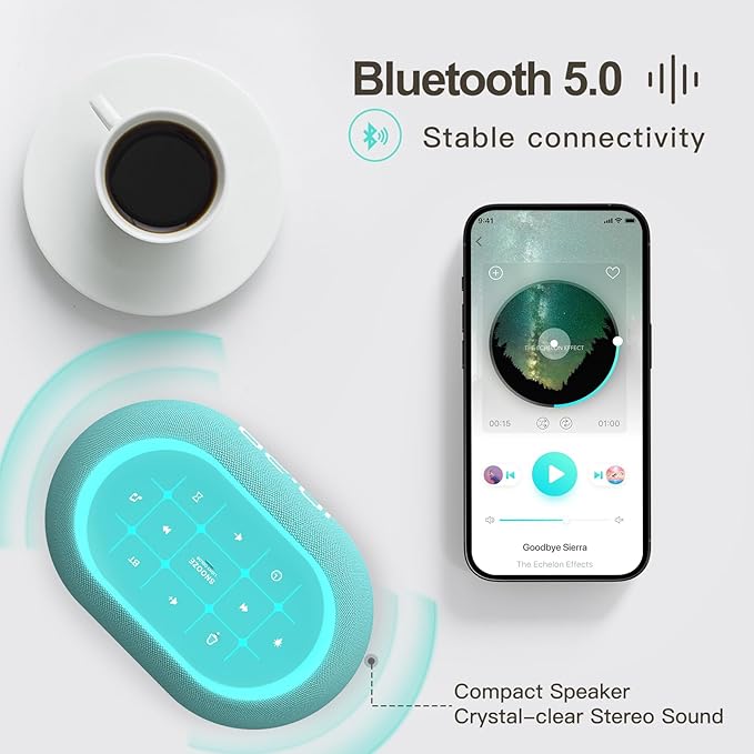 ANJANK White Noise Sound Machine Alarm Clock with HiFi Bluetooth Speaker, 21 Soothing Sounds/7 Night Lights/8 Alarm Sounds/30-Level Volume/0-100% Dimmer, Noise Maker for Boys Teens Kids Sleep, Bedroom