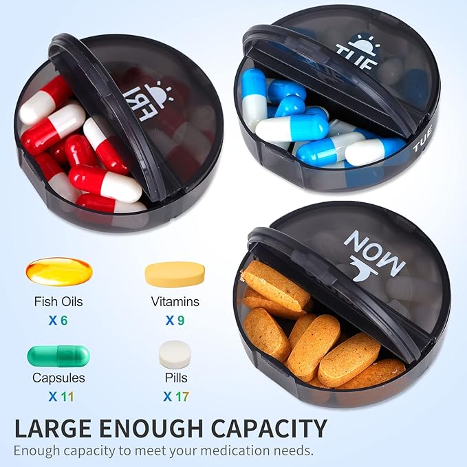 XL Monthly Pill Organizer 2 Times A Day, AM/PM One Month Pill Box 28 Day,Daily Pill Case Large 4 Week Big Compartments for Pills Vitamin Fish Oil Supplements (Black)