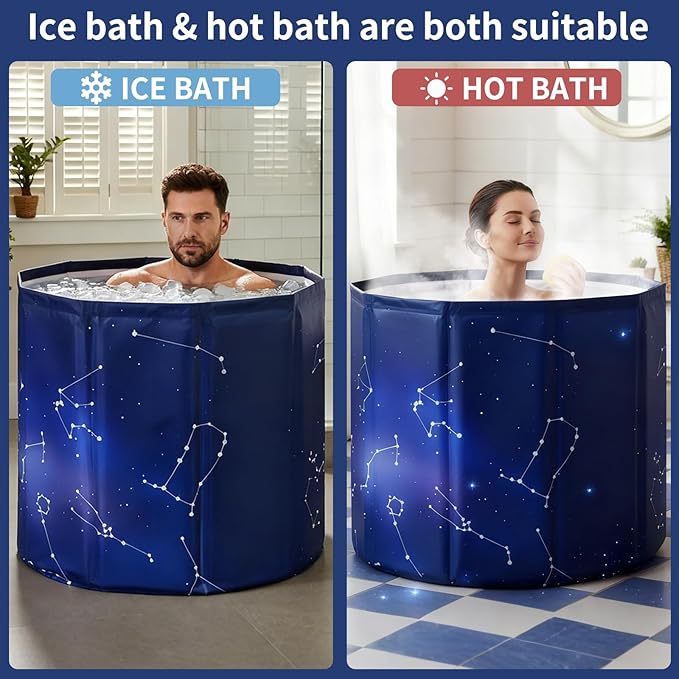 Foldable Bath Tub for Adults, Large Foldable Hot Cold Plunge Tub for Recovery, Collapsible Hot Ice PlungeTub Suitable for Home Outdoors Gyms (Planet purple 80- insulation set)