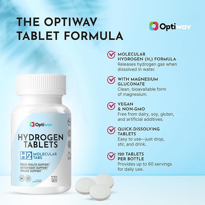 Hydrogen Tablets for Drinking Water - H2 Molecular Tabs with Magnesium for Instant Hydrogenated Drink Healthy Aging Immunity Antioxidant Cognitive & Brain Health Support - Non-GMO Gluten-Free