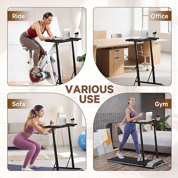 Adjustable Treadmill Walking Pad Desk, for Bike/Cycling Trainer, Workstation Standing Desk, Trainer Stand Table for Indoor, Treadmill Attachment-Exercise While Working or Watching TV, Black