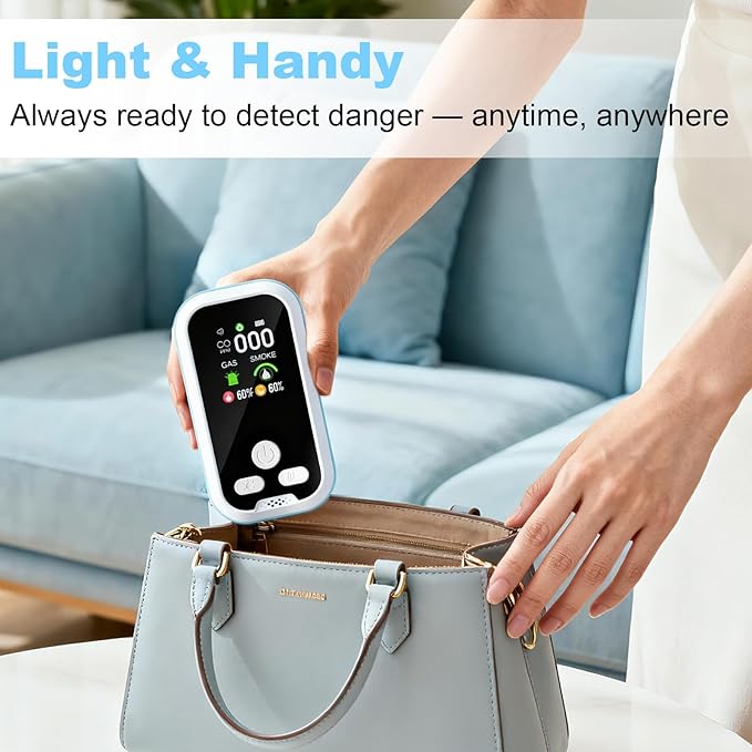 6 in1 Carbon Monoxide Detector Combo with HD Screen Monoxide Alarm, Detects CO, Natural Gas, Smoke, Temperature, and Humidity for Home, Apartment, Hotel, Camping RV Safety Gifts Idea
