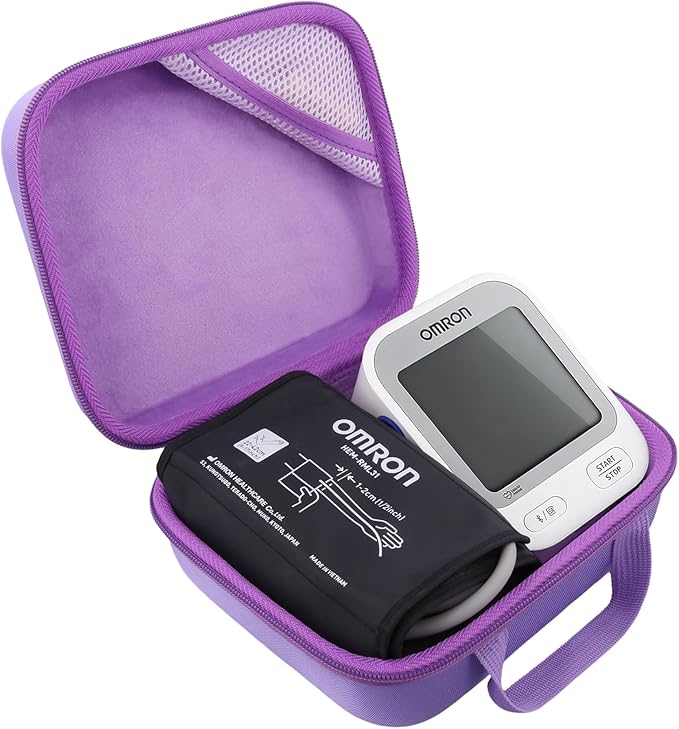 co2CREA Hard Case for OMRON Silver Upper Arm Blood Pressure Monitor BP5255, Mesh Pocket for Other Small Accessories, Purple