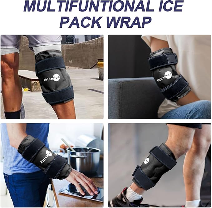 2 Ice Pack for Knee Pain Relief, Reusable Gel Ice Wrap for Injuries, Swelling, Knee Replacement Surgery, Cold Compress Therapy for Arthritis, Meniscus Tear and ACL, Black