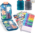 2 Pcs Travel Pill Organizer with Labels, Portable Travel Medicine Daily Pill Container Organizer 7 Day Pill Case Storage Vitamin Fish Oil (Blue & Gray, 320 Medicine Lables)