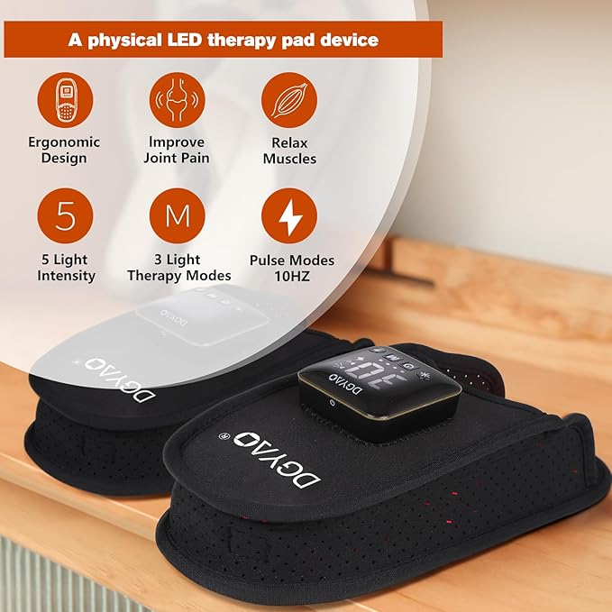 TUOB Cordless Red Infrared Light Therapy for Feet Pain Relief, Rechargeable LED Light Therapy Device for Foot, Double Side Pad Infrared Light Slipper Benefit for Feet Toes Instep Joint Pain Relief
