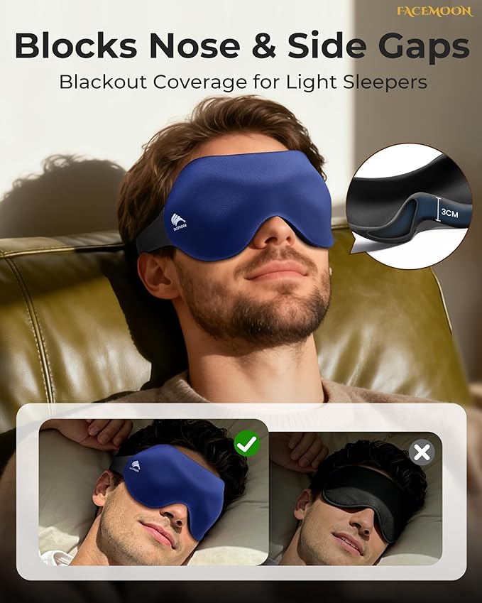 Airplane Travel Essentials Blackout: 3D Contoured Eye Masks for Sleep -Zero Pressure Sleep Mask for Women Men Lash Extensions Friendly - Perfect for Night Shift Nurse College Dorm Road Trip(Blue)