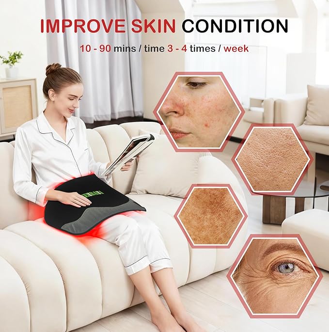 Red-Light-Therapy-for-Body,2026 Upgraded-4 Modes 5 Stage Power Medical-Grade TPU Mat for Body Pain Relief,25"x13"Dual Wavelength Infrared Red Light Blanket LEDs