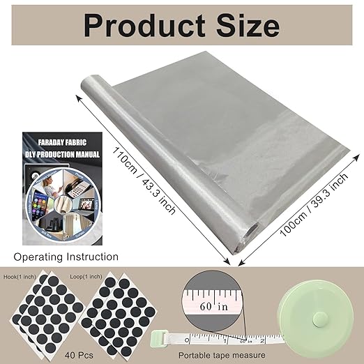 Faraday Fabric 43" W×39" L(Big 1 Yards) Faraday Military Grade Conductive Material