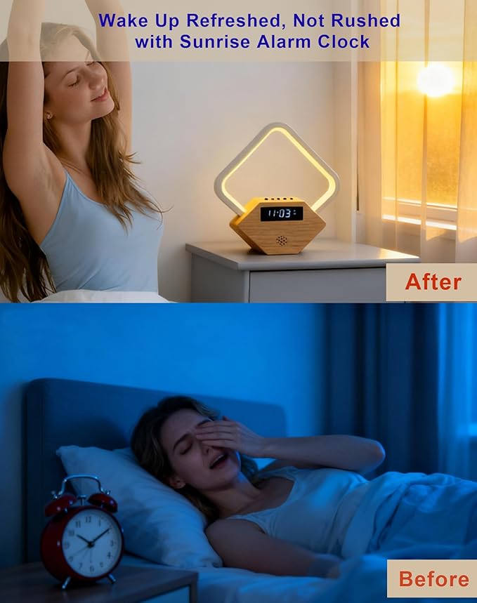 Light Therapy Lamp with Sunrise Alarm Clock,White Noise Machine & Dual USB Fast Charger (PD22.5W/QC3.0),Touch Night Light for Home Office, Gift for Men Women