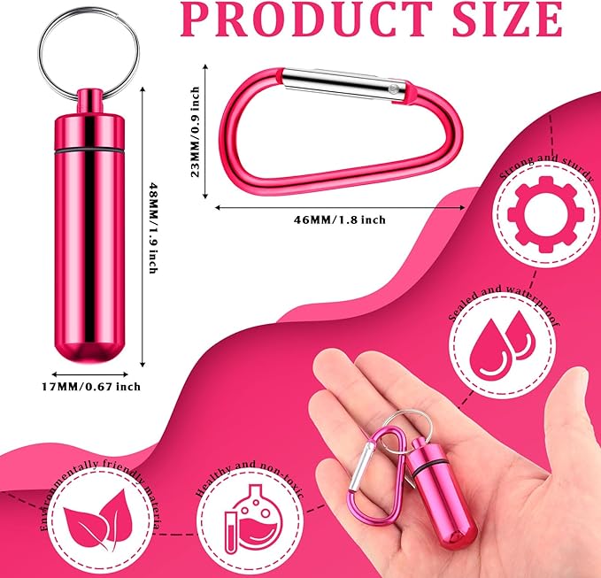 Jinei 40 Pcs Aluminum Metal Pill Box Case Organizer Waterproof Mini Storage Container Portable Pill Case Keychain with Buckles for Daily Use Outdoor Camping Travel (Multicolor)