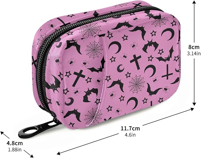 Halloween Bats Crosses Stars Gothic Pill Box 7 Day Pill Case Travel Pill Organizer Bag Container for Medicine with Zipper Portable Weekly Case Compact Size for Medicine, Vitamin, Supplement