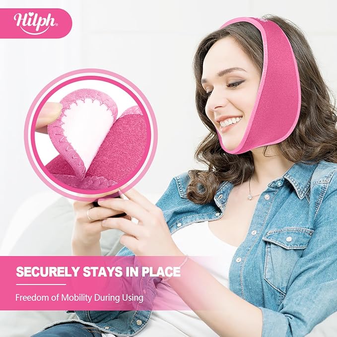 Hilph Wisdom Teeth Ice Pack Head Wrap – Face Ice Pack for Jaw Oral Surgery & TMJ Relief, Upgraded Large Jaw Ice Wrap with 4 Hot Cold Gel Packs for Dental Surgery, Tonsillectomy, Tooth Extraction, Pink