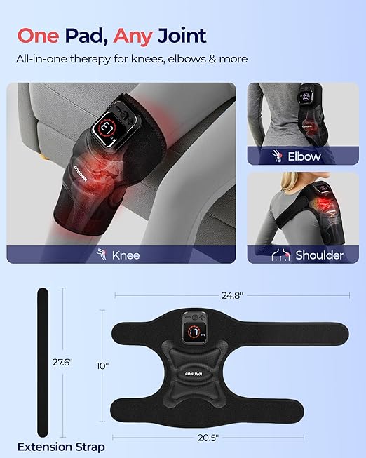 4-in-1 Cordless Knee Massager with Heat and Red Light Therapy for Knees, 6 Vibration & 4 Pulses Knee Pain Relief Device for Shoulder Elbow, Perfect for Women Men Seniors