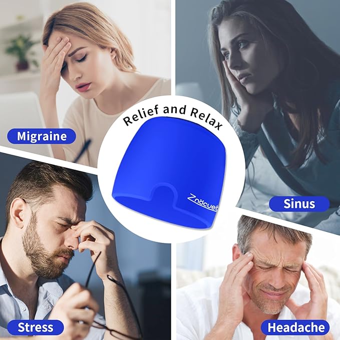 ZNÖCUETÖD Migraine Headache Relief Cap Hat Full Head ice Pack Wrap Cooling Gel Ice Beanie Cold Cap Hot/Cold Compress Therapy for Sinus, Stress, Tension, Hangover Headache Pain Relief Gift Men Women