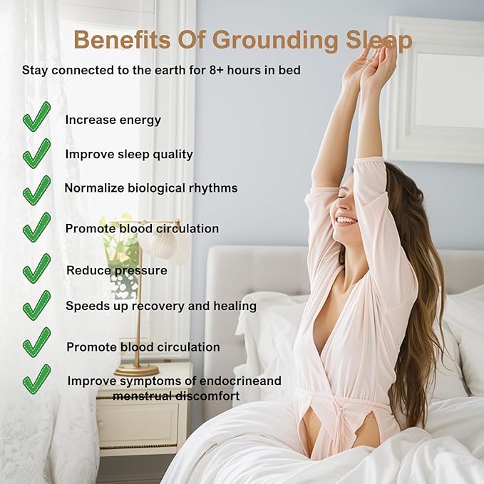 grounding Sheets King 90% Organic Cotton+10% Pure Silver Fiber, Grounding Fitted Sheets with Grounding Cord,Pain Reliefand Helps Sleep- Earth Connected Bedding (White, Queen)