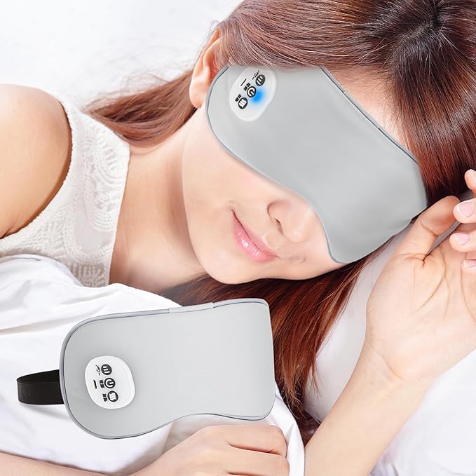 Heated Eye Mask Cordless Warm Compress for Dry Eyes, Eye Massager Sleep Eye Mask with Heat -3 Temperature, Auto-Off Timer, Cooling Gel Relief, Relaxing No Pressure Eye Cover for Men Women Gift (Grey)