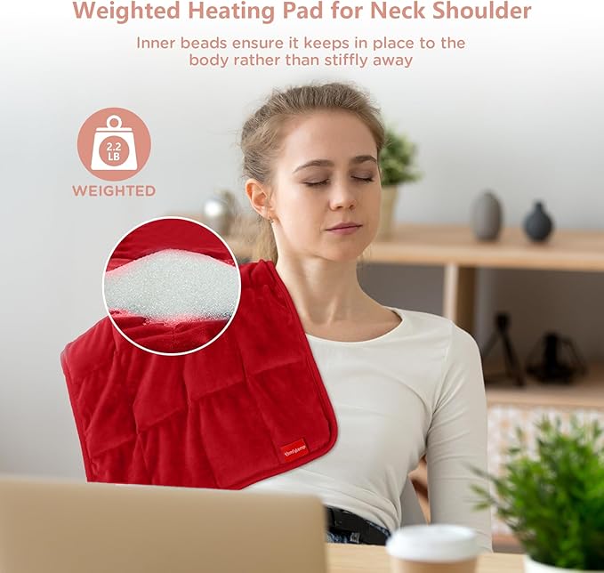 Comfytemp Weighted Heating Pad for Back & Period, 12x24 Extra Large Electric Heat Pad, 2.2 lb Neck Shoulder Heated Pad, 2H Auto-Off, Red