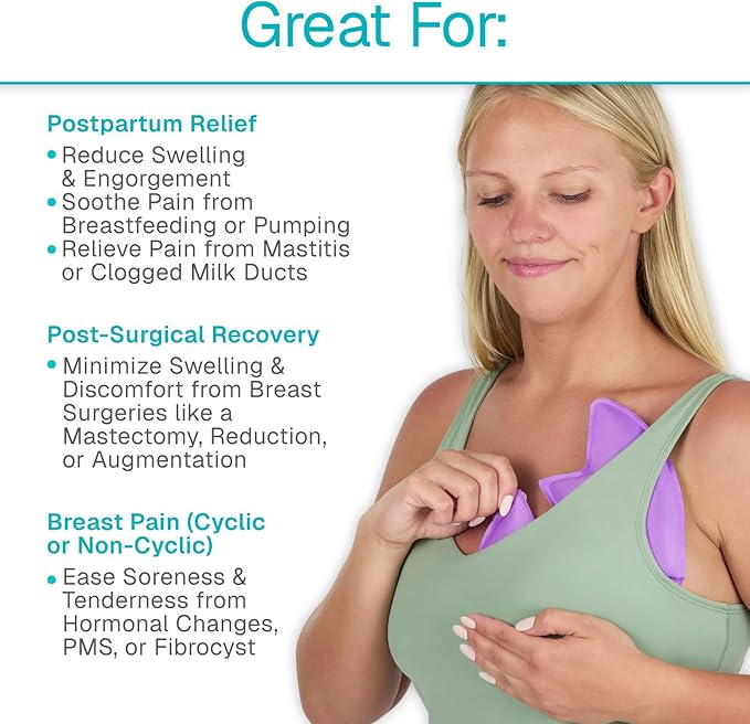 Arctic Flex Breast Ice Packs - Hot & Cold Therapy, Surgery Recovery Supplies - Heating & Cooling Gel Pad for Breastfeeding, Engorgement, Mastitis Relief, Sore Nipples, Lactation (Purple)