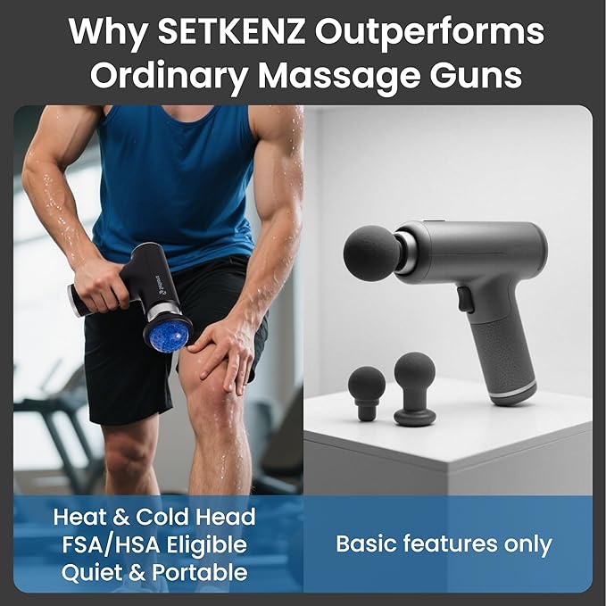 Massage Gun with Heat and Cold Head – Deep Tissue Muscle Massager for Pain Relief – 10 Heads – Quiet, Portable, Hot & Cold Therapy – Full Body Recovery for Athletes & Professionals
