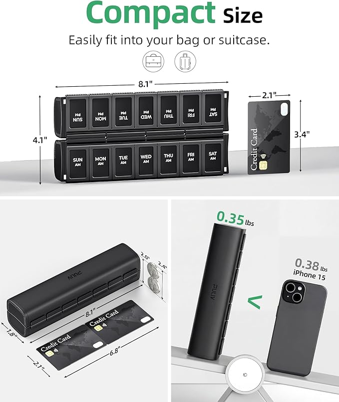 PULIV Weekly Pill Organizer 2 Times a Day with Magnetic Foldable Design for Dual Protection, Large AM PM Pill Box Case for Travel, Compact Medication Organizer for Vitamins, Fish Oils and Supplements