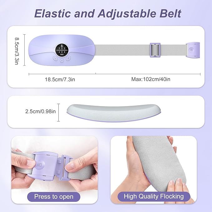 Portable Heating Pad, 5s Fast Heating, 3 Heat Levels and 3 Massage Modes, Heating Pad for Period Cramps for Women and Girls(Light Purple)